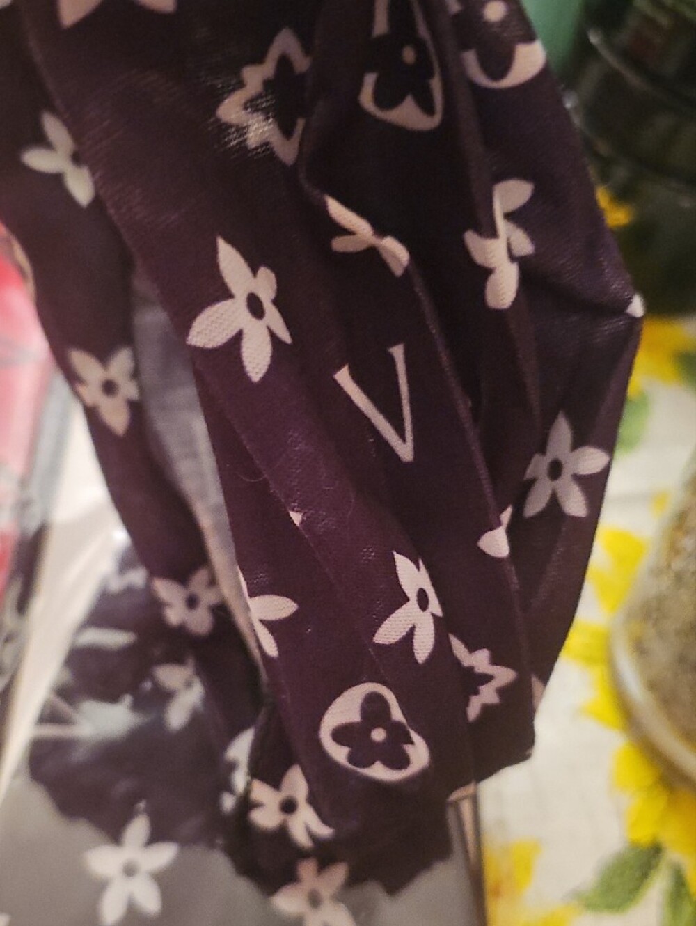 Fashion Jewelry Black Floral Patterned Hair Scarf Headband - Picture 5 of 5